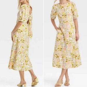 Who What Wear Drawing Room Floral Linen Dress